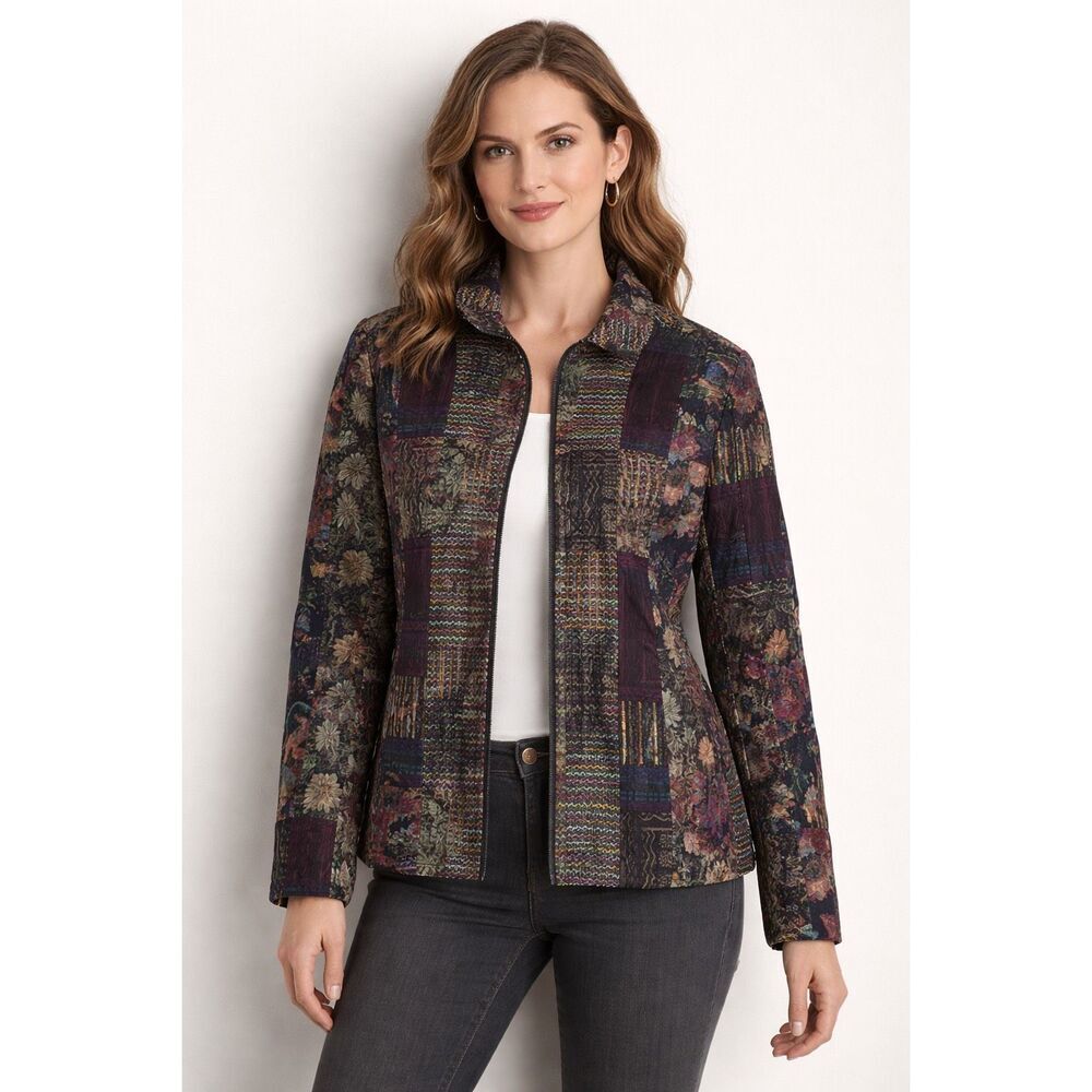 Coldwater Creek Tapestry Jacket Womens L Floral Patchwork NWT